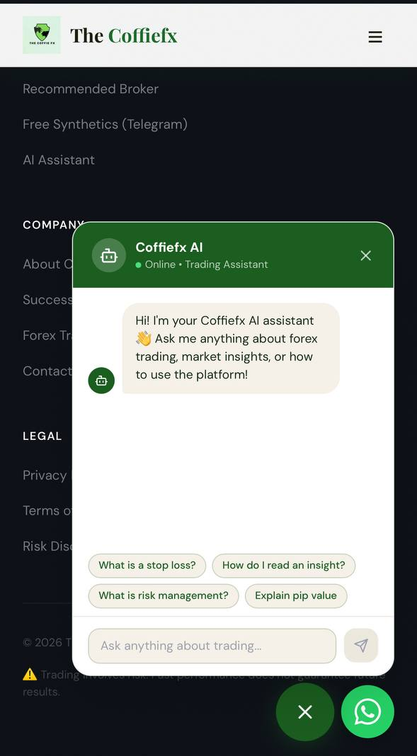 CoffieFX AI trading assistant chat