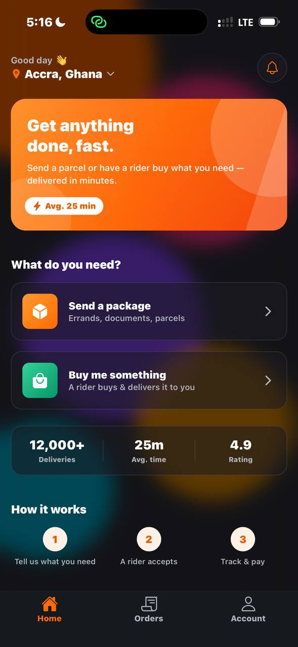 SwiftDrop home screen — Get anything done, fast