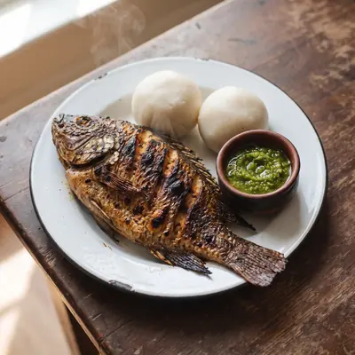 Grilled tilapia and banku
